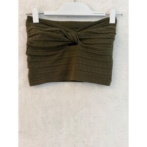 Aerie Twist Front Knit Tube Top Olive Green Textured Strapless Crop Top Medium